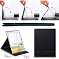 Miniatyrbillede 2 af 6: Bærbar Foldbar Makeup Spejl Sort PU Læder Rejse Spejl med Stativ Skrivebord Vanity Spejl til Rejser Camping (17 * 12,2 cm)