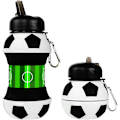 Miniatyrbillede 1 af 5: Sammenklappelig Vandflaske, Silikon Fodbold Vandflaske, 550ml Børne Vandflaske med Nøglering, BPA Fri Lækagesikker Foldbar