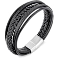 Miniatyrbild 1 av 5: Armband i äkta svart läder för män med spänne i rostfritt stål