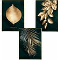 Set med 3 Forest Gold Leaf Palm Tree Mönster Design Väggposters Oinramad Väggdekor för Vardagsrum (Ram ingår ej)