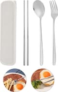 5-pack rostfritt stål bestickset, återanvändbara resebestick, förvaringslåda, gaffel, sked, stativ (silver)