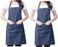 2 x Justerbart Köksförkläde i Denim med Stora Fickor för Kvinnor och Män för Matlagning Grillning Café