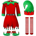 Miniatyrbild 1 av 5: Jullov Elf Cosplay Dräkt Outfit För Barn Barn Flickor Xmas Cosplay Outfits Klänning Strumpor Skor Hatt Fancy Dress Up 5-6 Years