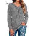 Miniatyrbillede 2 af 4: Dame top efterår afslappet pullover skjorte V-hals ensfarvet bluse Long Sleeve L