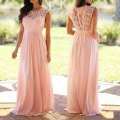 Miniatyrbillede 1 af 3: Ærmeløse Damer Sexet Bryllupsbrudepige Lange Kjoler Elegant Pink XL