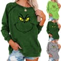 Dame Xmas Grinch Sweatshirt Langermet bluse Pullover Mørkegrønn 0 Dark green M
