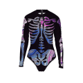 Miniatyrbillede 2 af 3: Skeletprint badedragt Lynlås Langærmet trekant Halloween One Piece kostumer W Brilliant blue S M