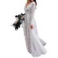 Miniatyrbilde 4 av 5: Sommer V-hals Langermet Transparent Halekjole Lang kjole White XL