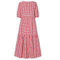 Pikkukuva 4 / 5: Naisten kesäinen ruudullinen pyöreä lyhythihainen midimekko Red,S