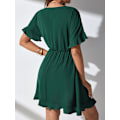 Miniatyrbillede 2 af 4: HAUFR Kvinders Sommer Polka Dots V-hals Flæser Cap Sleeve A Line Mini Kjole Dark Green X-Small