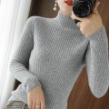Miniatyrbillede 1 af 5: Kvinder strikket efterårs-vintertrøje Halv rullekrave Cashmere Slim Fit Ös overtøj Gray L