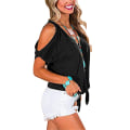Miniatyrbilde 3 av 5: Dame T-skjorte V-hals kald skulder topp kortermet Casual Black M