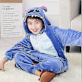 Pikkukuva 1 / 5: Lasten Onesie Flanellipyjamat Sarjakuva eläinhahmon puku hupulla Talven kotiasu Little Blue Stitch