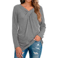Miniatyrbillede 1 af 4: Dame top efterår afslappet pullover skjorte V-hals ensfarvet bluse Long Sleeve M