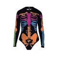 Miniatyrbillede 2 af 3: Skeletprint badedragt Lynlås Langærmet trekant Halloween One Piece kostumer W Brilliantyellow S M