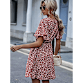 Miniatyrbillede 2 af 4: HAUFR Kvinders Sommer Polka Dots V-hals Flæser Cap Sleeve A Line Mini Kjole Red and White Large