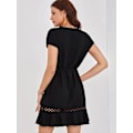 Miniatyrbillede 2 af 4: HAUFR Kvinders Sommer Polka Dots V-hals Flæser Cap Sleeve A Line Mini Kjole Black Solid X-Large