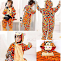 Pikkukuva 1 / 5: Lasten Onesie Flanellipyjamat Sarjakuva eläinhahmon puku hupulla Talven kotiasu 3D Tigger