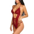 Miniatyrbilde 2 av 4: Undertøy Natttøy Blonder Mini Teddy Sexy V-hals One Piece for kvinner Maroon 2XL