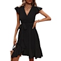 Miniatyrbillede 1 af 4: HAUFR Kvinders Sommer Polka Dots V-hals Flæser Cap Sleeve A Line Mini Kjole Black Dull X-Large