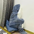 Miniatyrbillede 3 af 6: Voksen superblød flannel hættetrøje Shark Sovepose Bærbar Løs One Piece Pyjamas Blå Blue 140cm(140 * 70cm)