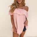 Miniatyrbilde 7 av 7: Plus Size Womens Summer Off Shoulder kortermet bluse T-skjorte Red 5XL