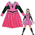 Pikkukuva 2 / 4: Hämähäkkityttöjen vaatteet Halloween Fancy Mekko Sarjakuva Hämähäkkiprintti Cosplay-asut ja Naamio 5-6 V. 4-5 Years