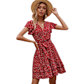 Miniatyrbillede 1 af 4: HAUFR Kvinders Sommer Polka Dots V-hals Flæser Cap Sleeve A Line Mini Kjole Red X-Large