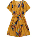 Miniatyrbillede 1 af 4: HAUFR Kvinders Sommer Polka Dots V-hals Flæser Cap Sleeve A Line Mini Kjole Mustard Yellow X-Large