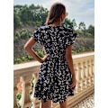 Miniatyrbillede 2 af 4: HAUFR Kvinders Sommer Polka Dots V-hals Flæser Cap Sleeve A Line Mini Kjole Deep Blue X-Large