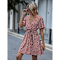 Miniatyrbillede 4 af 4: HAUFR Kvinders Sommer Polka Dots V-hals Flæser Cap Sleeve A Line Mini Kjole Red and White X-Large