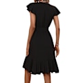 Miniatyrbillede 2 af 4: HAUFR Kvinders Sommer Polka Dots V-hals Flæser Cap Sleeve A Line Mini Kjole Black Dull X-Large