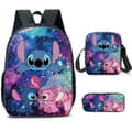 3 stk/ sett Stitch Printed Backpack Crossbody Lunch Bag Case A