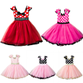 Miniatyrbillede 2 af 3: Børn sløjfe Polka Dot Princess Dress Skulder Party Cosplay rød 100cm rose red 120cm