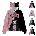 Pikkukuva 1 / 4: Unisex Demon kerroksella painettu huppari Casual Pullover Cat Ear Hupullinen pusero Topit Black S