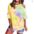 Miniatyrbilde 2 av 4: Dame T-skjorte Tie-dye trykt løs topp kald skulderbluse Yellow L