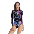 Pikkukuva 1 / 3: Skeleton Print uimapuku vetoketju pitkähihainen kolmio Halloween One Piece Costumes W Brilliant blue L XL