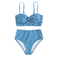Miniatyrbild 3 av 5: Dam Vadderad BH Bikini Set Baddräkt Rutmönstrad Sommar Strandkläder Sky blue M