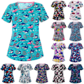 Miniatyrbilde 2 av 3: Dame Tegneserie Trykt Medisinsk Uniform Sykepleier Skrubb T-skjorter Topper Bluse Tee #14 S