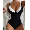 Miniatyrbild 1 av 3: Baddräkt i ett stycke för kvinnor Monokini baddräkt Simdräkt Sommarbadkläder Black+white S