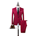 Miniatyrbild 1 av 5: Herr Business Slim Blazer Kostym Kavaj Långbyxor Formell Set Wine Red M
