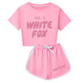 Pikkukuva 1 / 3: \"WHITE FOX\" Kirjainpainatus Kesä T-paita Toppi Shortsit Setit Lasten Tyttöjen Pyjamat Loungewear Verryttelypuku Asut Pink 120cm