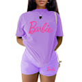 Pikkukuva 1 / 5: Naisten verryttelypuku, 2-osainen Barbie-urheilupuku, lyhythihainen toppi, T-paita ja shortsit, rento kesäurheiluvaatetussetti Purple XL
