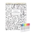 Miniatyrbillede 1 af 5: Spiralnotesbog og daglig planlægger med farvelægning og 15 farvemarkører til kontoret Daily Planner + Pen