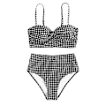 Miniatyrbild 3 av 5: Dam Vadderad BH Bikini Set Baddräkt Rutmönstrad Sommar Strandkläder Black M