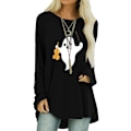 Miniatyrbillede 1 af 5: Dame Halloween-printet langærmet T-shirtbluse Casual Basic Black M