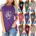 Miniatyrbild 3 av 11: Dam Sommar Blommig T-shirt Toppar Leopard Casual Blus Tee Light Grey 2XL