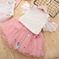Miniatyrbillede 3 af 4: Piger Enhjørning Print Flæseærme Mesh Tutu Kjole Pink 100