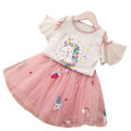 Miniatyrbillede 1 af 4: Piger Enhjørning Print Flæseærme Mesh Tutu Kjole Pink 100