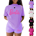 Pikkukuva 3 / 5: Naisten verryttelypuku, 2-osainen Barbie-urheilupuku, lyhythihainen toppi, T-paita ja shortsit, rento kesäurheiluvaatetussetti Black M